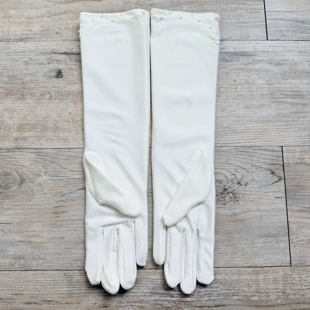 Vintage Bridal Gloves Ivory Beaded Lace Wedding Gloves Long Formal Opera Gloves